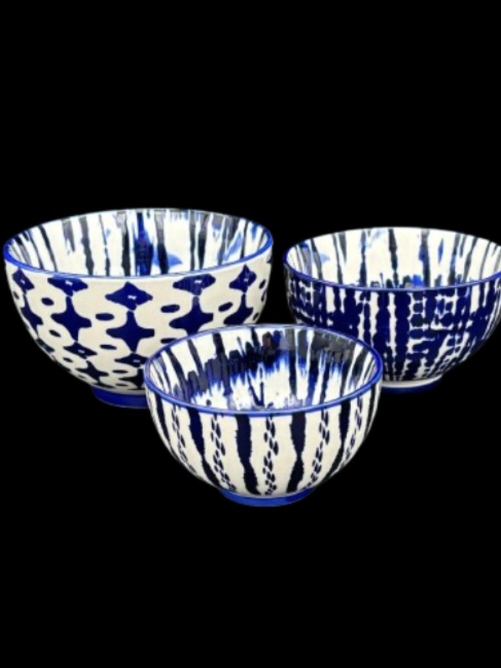 West Elm Indigo Tie Dye Ceramic Blue White Nesting Bowls Set of 3